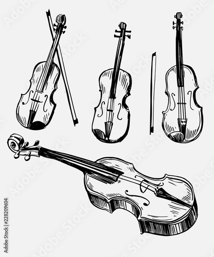 Sketch of violin. Hand drawn illustration converted to vector
