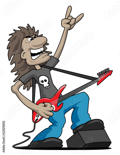 Heavy Metal Rock Guitarist Cartoon Vector Illustration