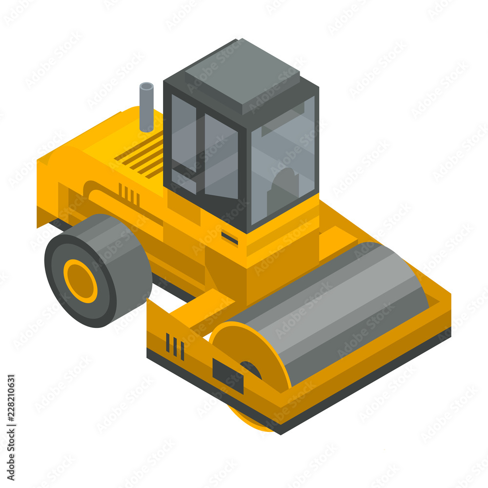 Road roller vehicle icon. Isometric of road roller vehicle vector icon for web design isolated on white background Road roller vehicle icon. Isometric of road roller vehicle vector icon for web design isolated on white background