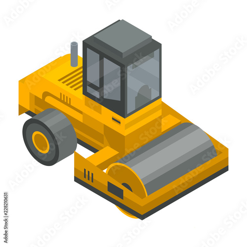 Road roller vehicle icon. Isometric of road roller vehicle vector icon for web design isolated on white background