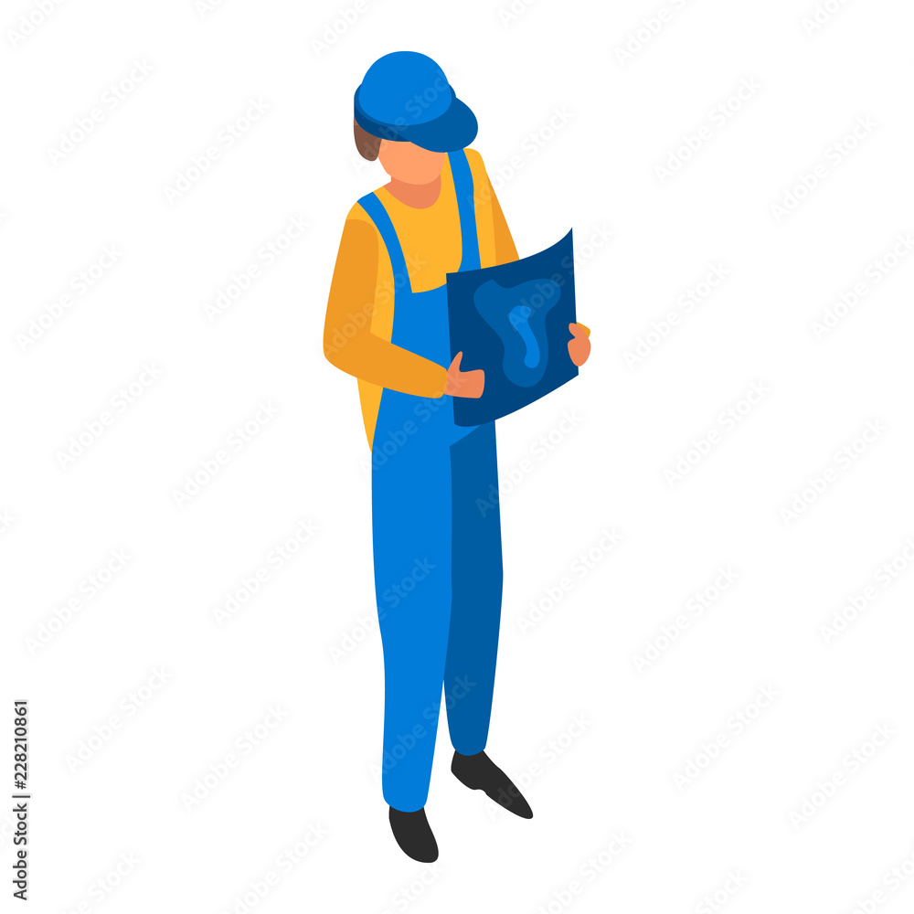 Man engineer construction icon. Isometric of man engineer construction vector icon for web design isolated on white background Man engineer construction icon. Isometric of man engineer construction vector icon for web design isolated on white background