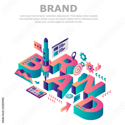 Brand company concept background. Isometric illustration of brand company vector concept background for web design