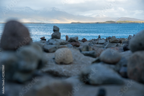 Stone rock piles by Reykjavik harbor, Iceland © Sistromatic Studio