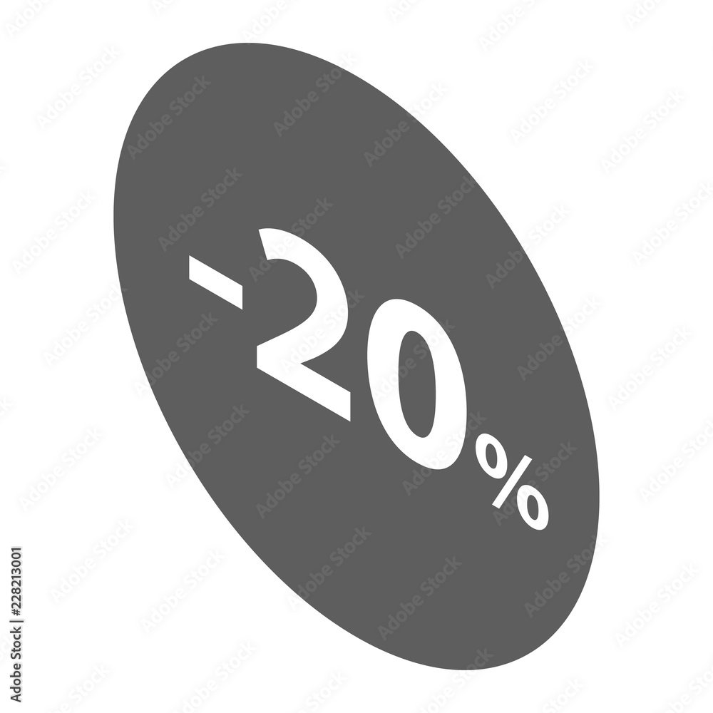Minus 20 percent sale black emblem icon. Isometric of minus 20 percent sale black emblem vector icon for web design isolated on white background