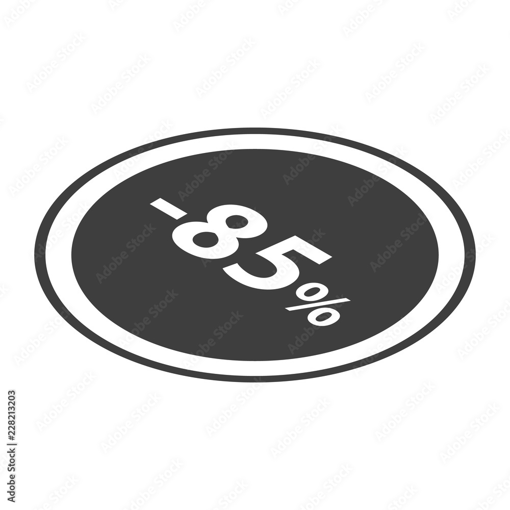 Naklejka premium Minus 85 percent sale black icon. Isometric of minus 85 percent sale black vector icon for web design isolated on white background