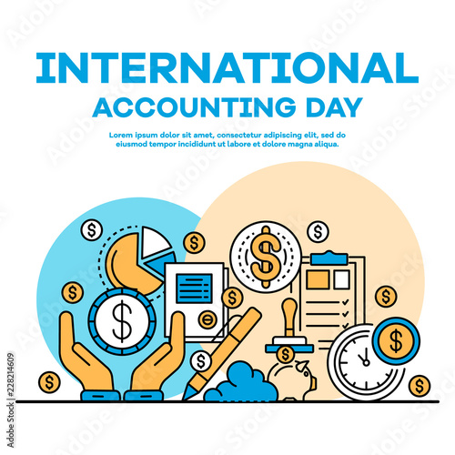 Global accounting day banner. Outline illustration of global accounting day vector banner for web design