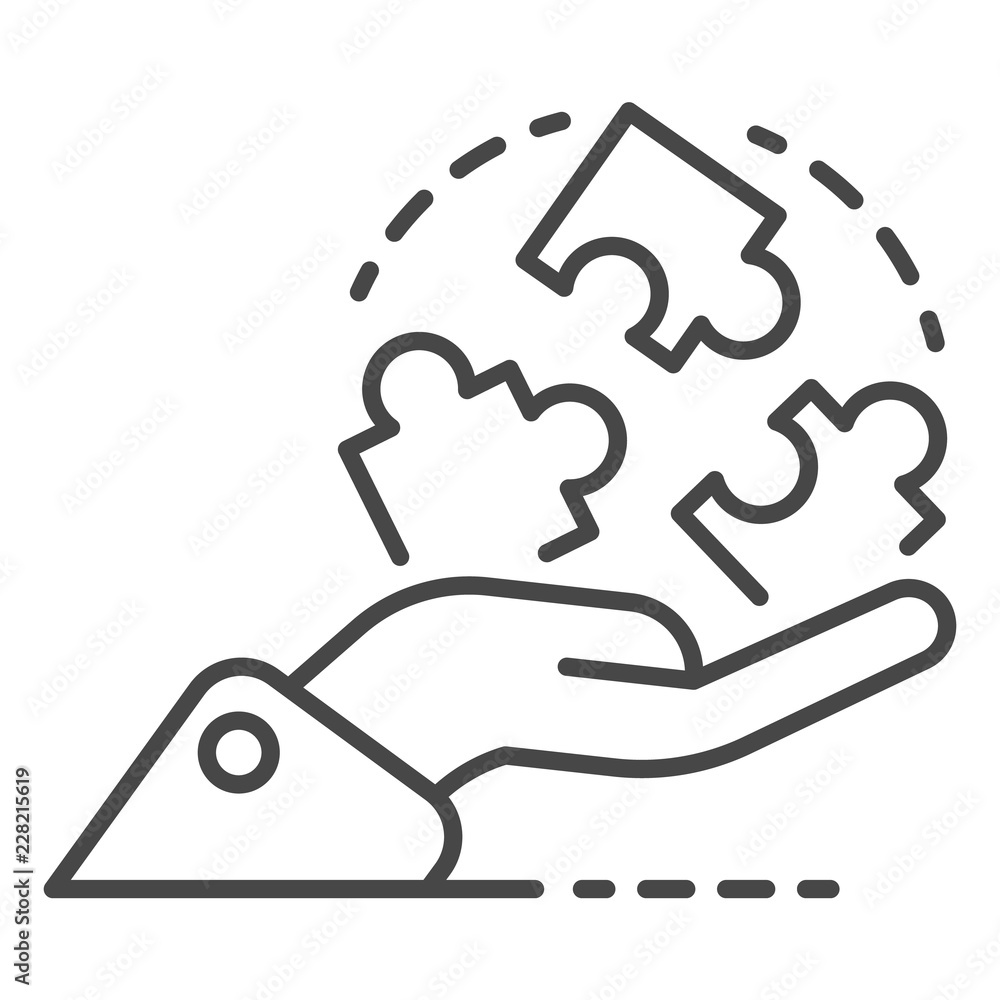 Hand hold puzzle solution icon. Outline hand hold puzzle solution vector icon for web design isolated on white background Hand hold puzzle solution icon. Outline hand hold puzzle solution vector icon for web design isolated on white background