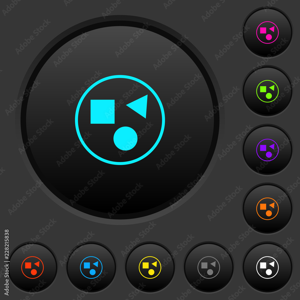 Grouping elements dark push buttons with color icons Grouping elements dark push buttons with color icons