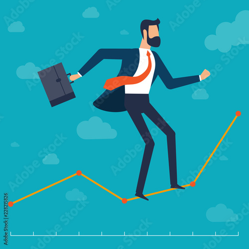 Businessman walking i along  chart line