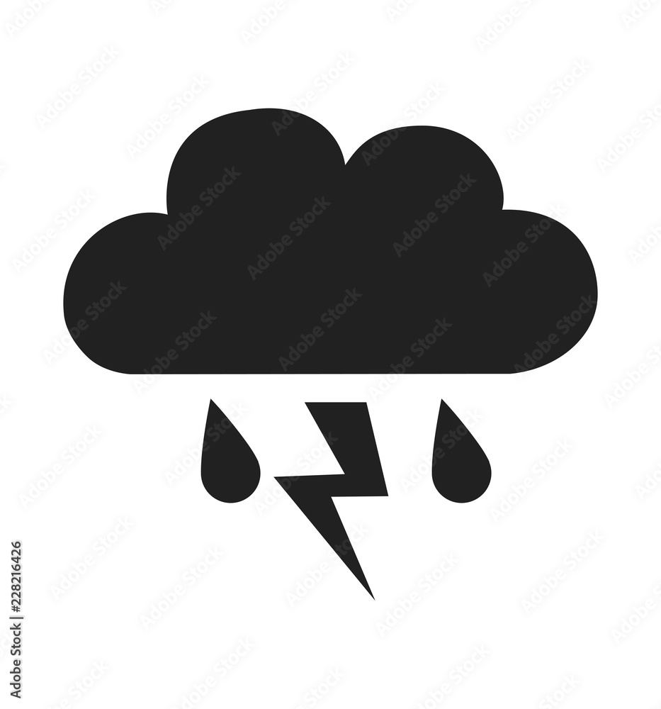Cloud rain thunderstorm vector illustration isolated on white Cloud rain thunderstorm vector illustration isolated on white