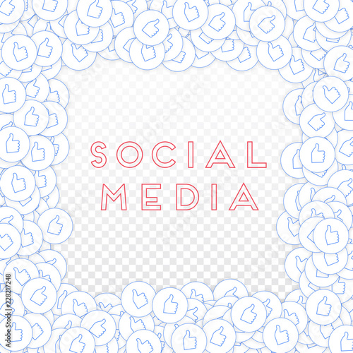 Social media icons. Social media concept. Falling scattered thumbs up. Chaotic border elements on tr