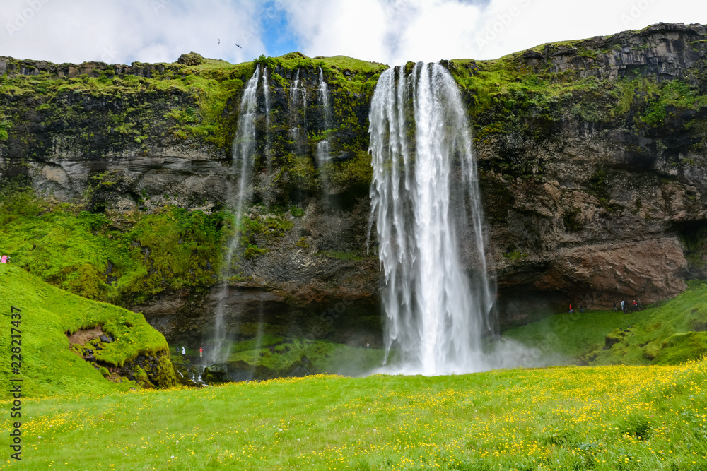 Seljalandsfoss waterfall, Iceland - uncrowded front view Seljalandsfoss waterfall, Iceland - uncrowded front view