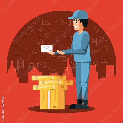 courier worker with boxes logistic service