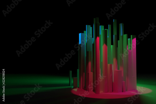 Colorful lighting  pillar  block or shapre for design texture  background. 3D rendering.