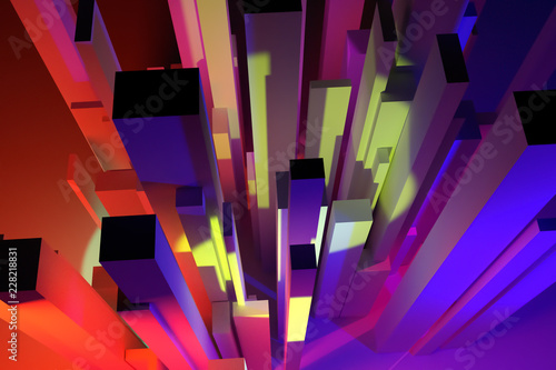 Abstract colorful lighting, pillar block or shapre. Wallpaper for graphic design. 3D rendering.