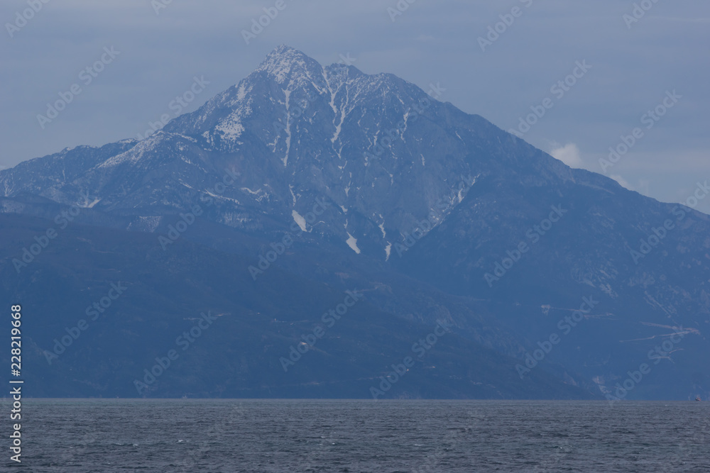 Landscape of Mount Athos in Autonomous Monastic State of the Holy Mountain, Chalkidiki, Greece
