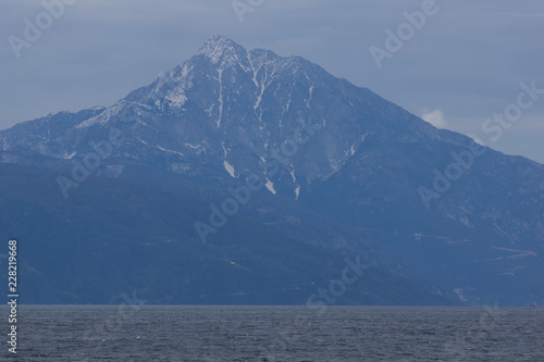 Landscape of Mount Athos in Autonomous Monastic State of the Holy Mountain, Chalkidiki, Greece 