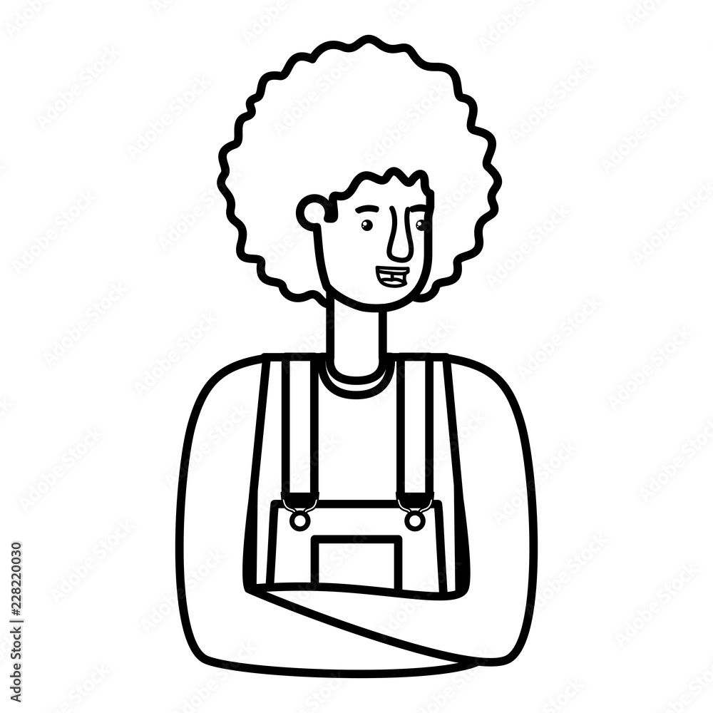 man in overalls and afro hair avatar character