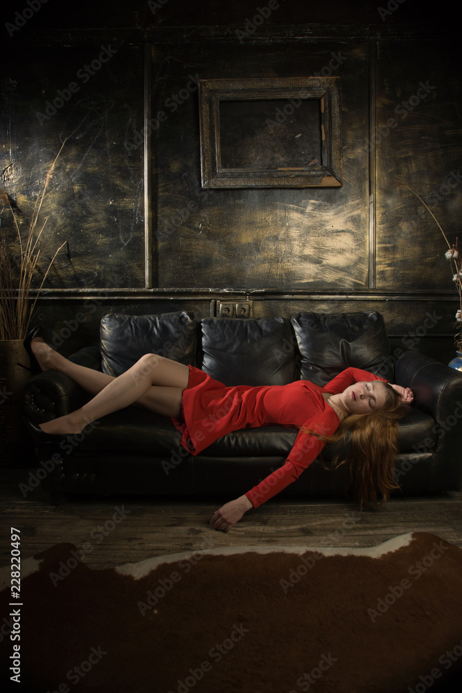 Strangled beautiful business woman in a bedroom Stock Photo | Adobe Stock