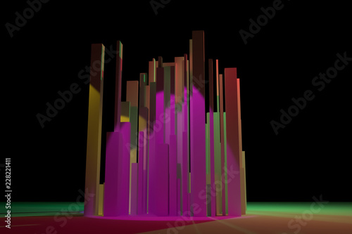 3D rendering. Colorful lighting  pillar  block or shapre for design texture  background.