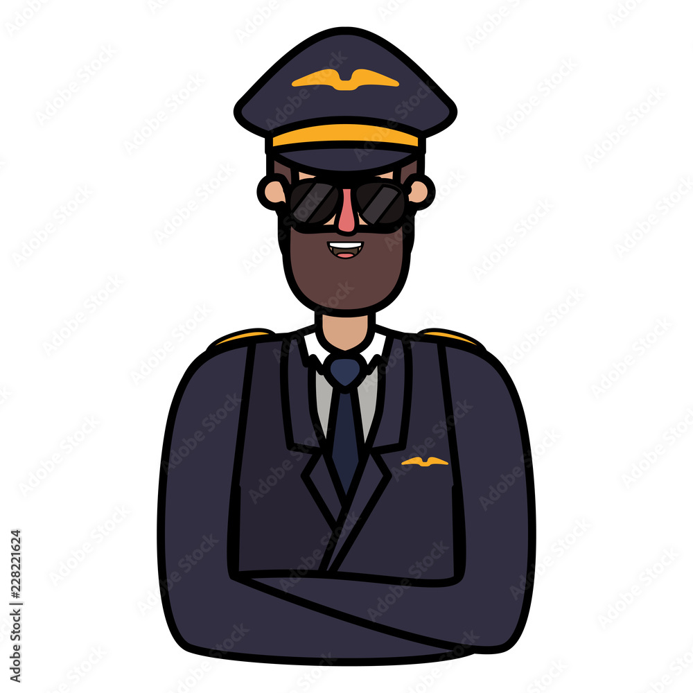 young man pilot with beard avatar character young man pilot with beard avatar character