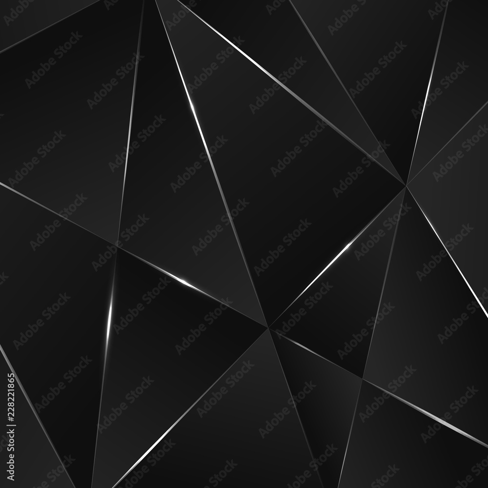 Black premium background with luxury dark polygonal pattern and silver triangle lines. Black premium background with luxury dark polygonal pattern and silver triangle lines.