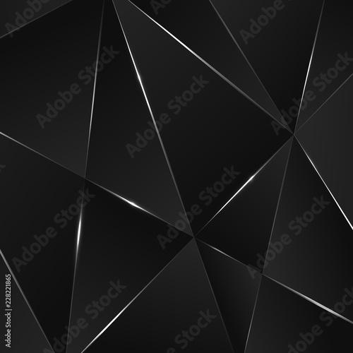 Black premium background with luxury dark polygonal pattern and silver triangle lines.
