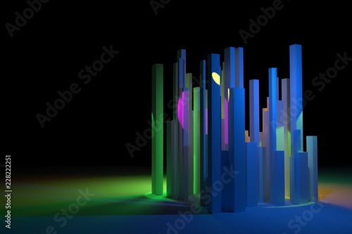 3D rendering. Background abstract colorful lighting  pillar block or shapre for design  graphic resource.