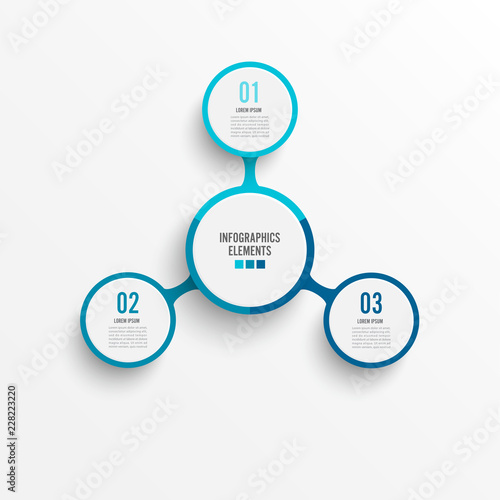 Vector infographic template with 3D paper label, integrated circles. Business concept with 3 options. For content, diagram, flowchart, steps, parts, timeline infographics, workflow, chart.