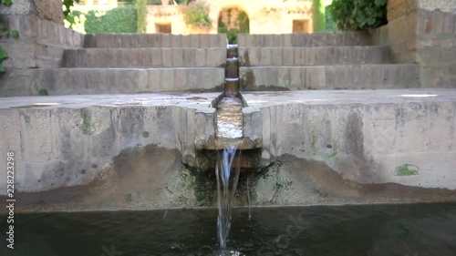 Fountain Between The Stairs In Slow Motion Inside The Alhambra Of Granada, Andalucia, Spain