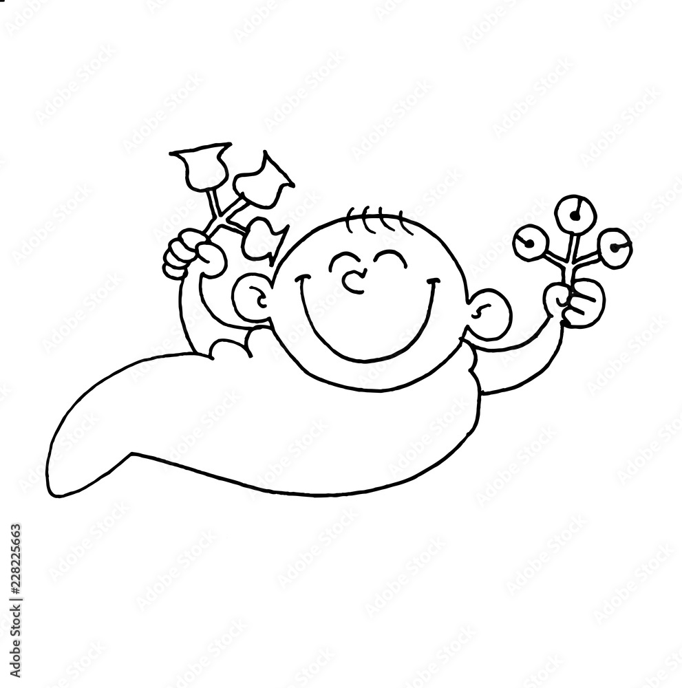 Cute illustration of a baby with two rattles Cute illustration of a baby with two rattles
