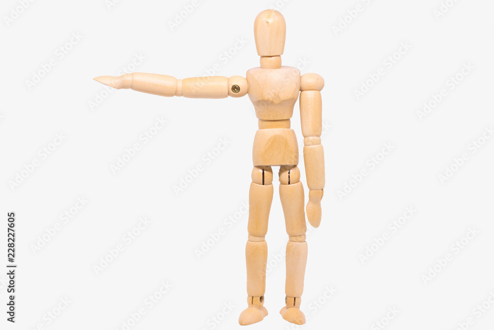 Wooden figure making stop gesture with her hand Wooden figure making stop gesture with her hand