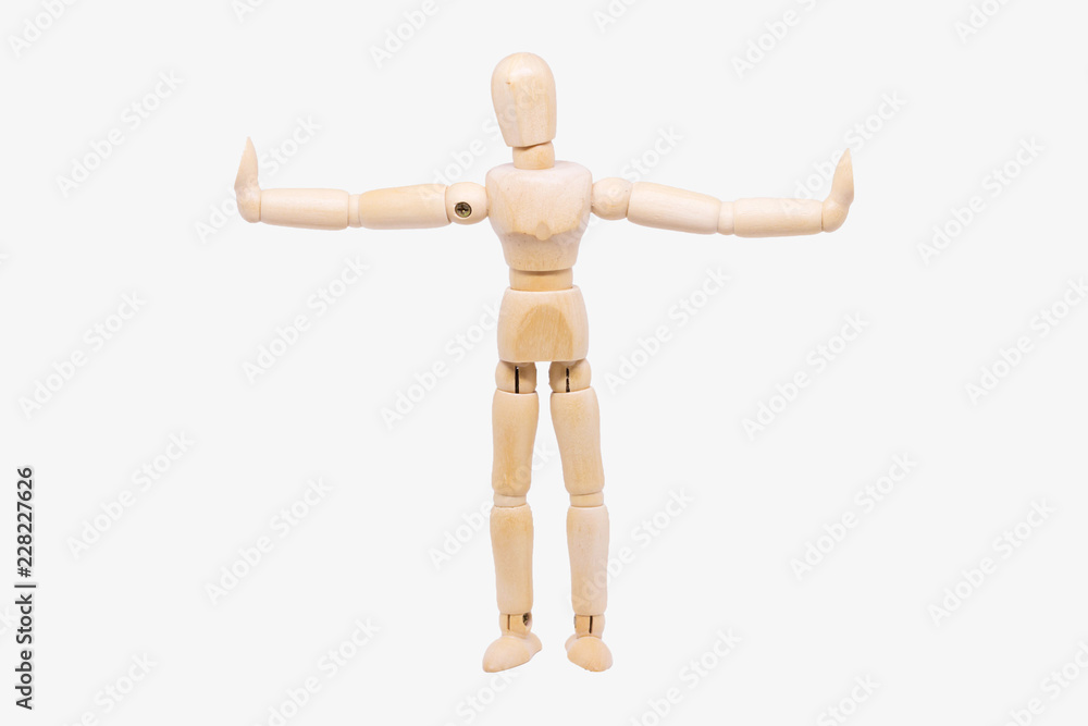 Wooden figure making stop gesture with her hand Wooden figure making stop gesture with her hand