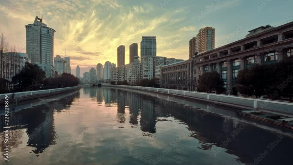 Amazing sunset view over Wu Song river in Shanghai, China. Amazing sunset view over Wu Song river in Shanghai, China.