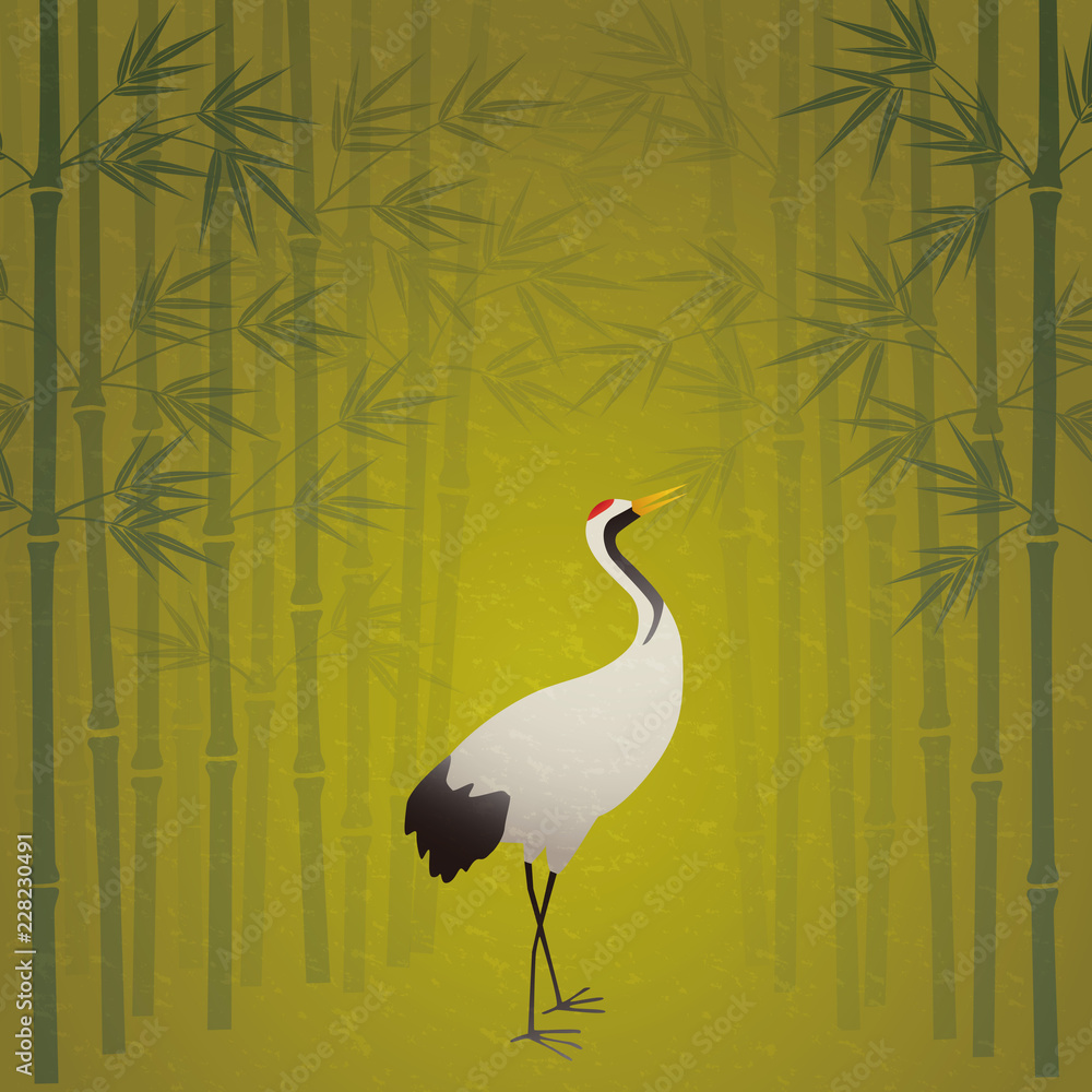 竹林と丹頂鶴 屏風絵風 和風イラスト Stock Vector Adobe Stock