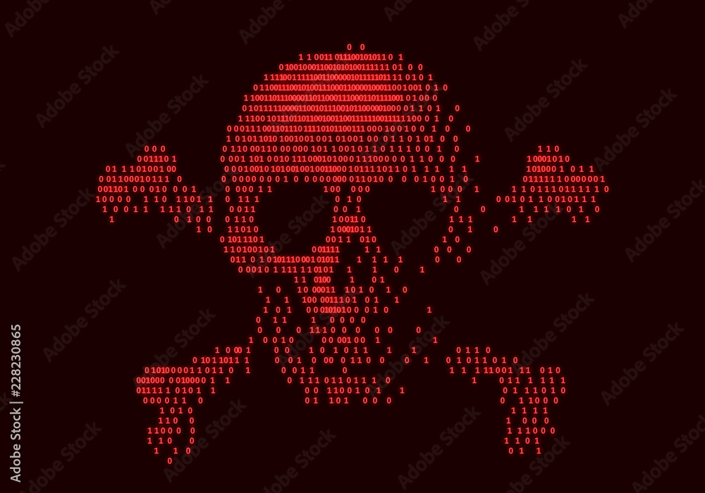 Digital skull and crossbones on binary code Stock Vector | Adobe Stock