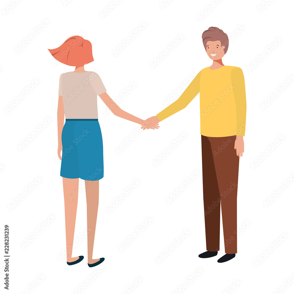 young couple holding hands avatar character young couple holding hands avatar character