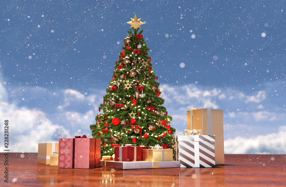 Christmas tree with gift boxes,3d rendering