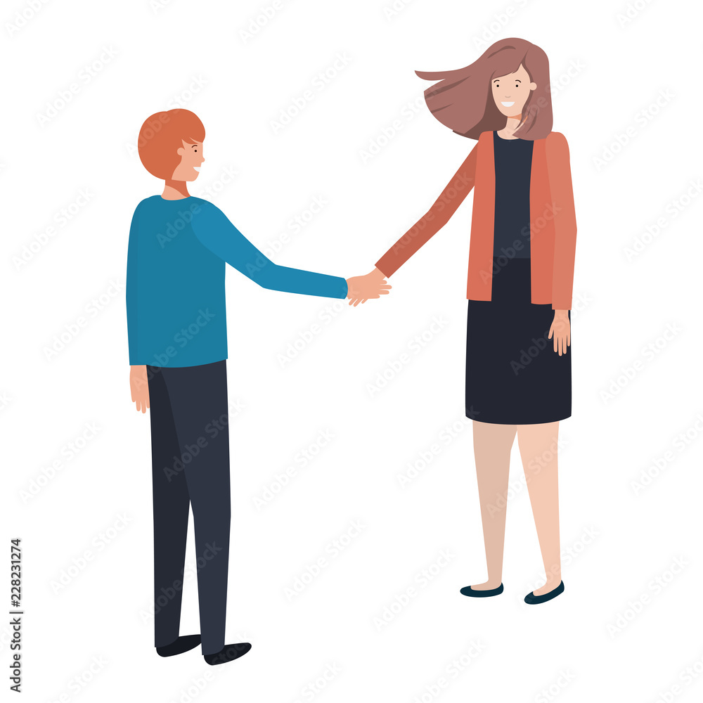 young couple holding hands avatar character