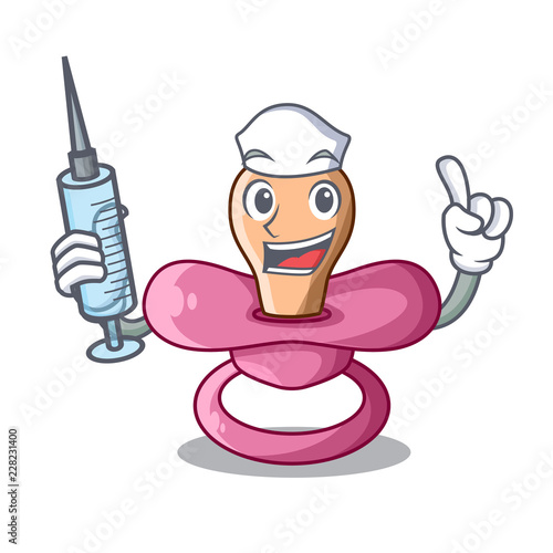 Nurse newborn is sucking a pacifier cartoon
