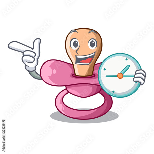 With clock newborn is sucking a pacifier cartoon