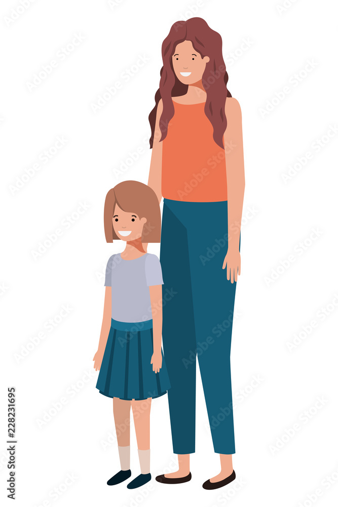 mother and daughter standing avatar character