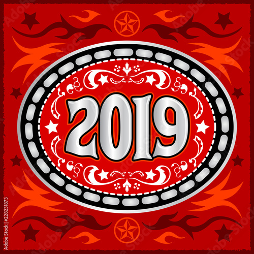 2019 western cowboy belt buckle vector illustration