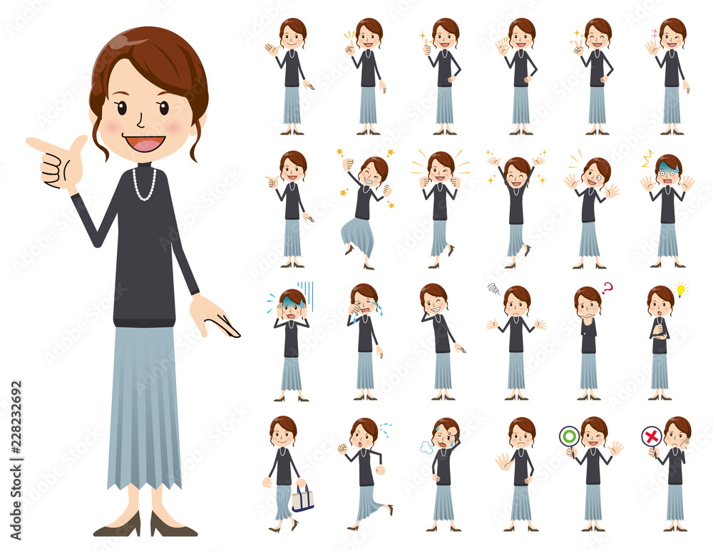 female charactor set. Various poses and emotions.