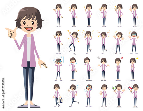 female charactor set. Various poses and emotions.