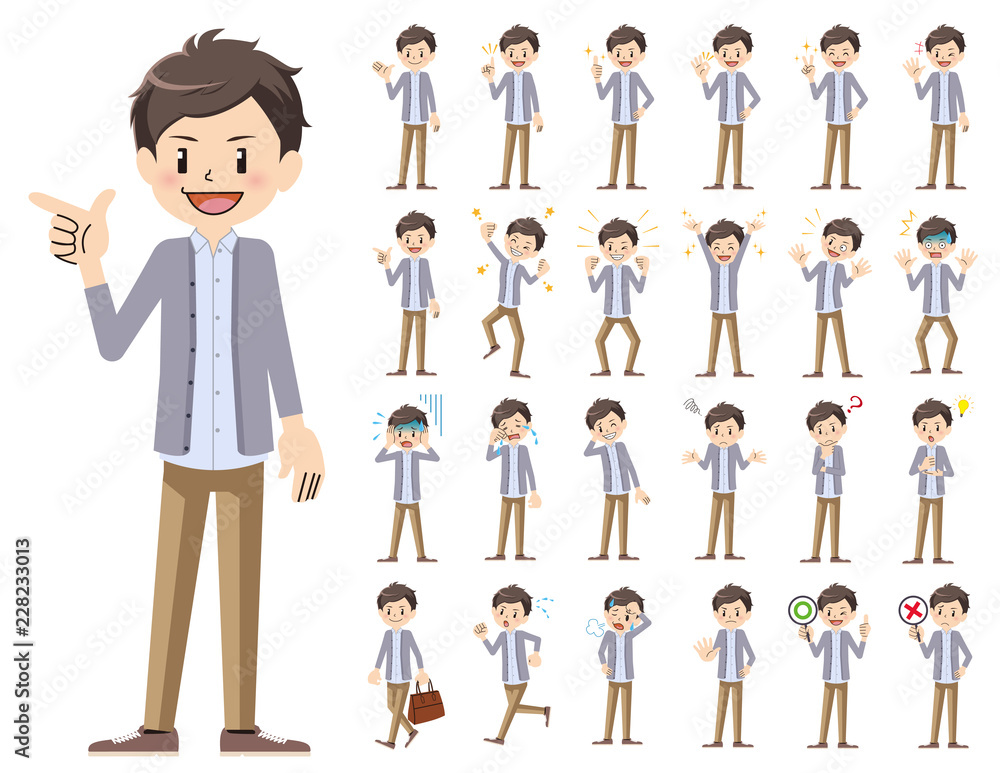 male charactor set. Various poses and emotions. male charactor set. Various poses and emotions.