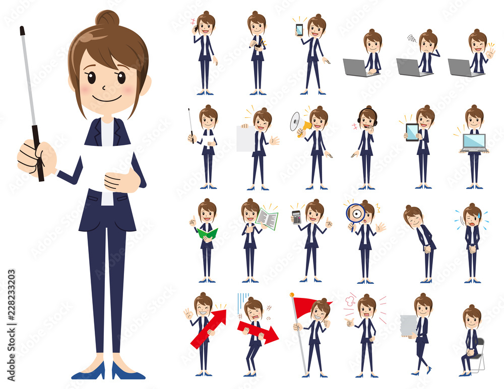 Business women charactor set. Presenting in various action. Business women charactor set. Presenting in various action.