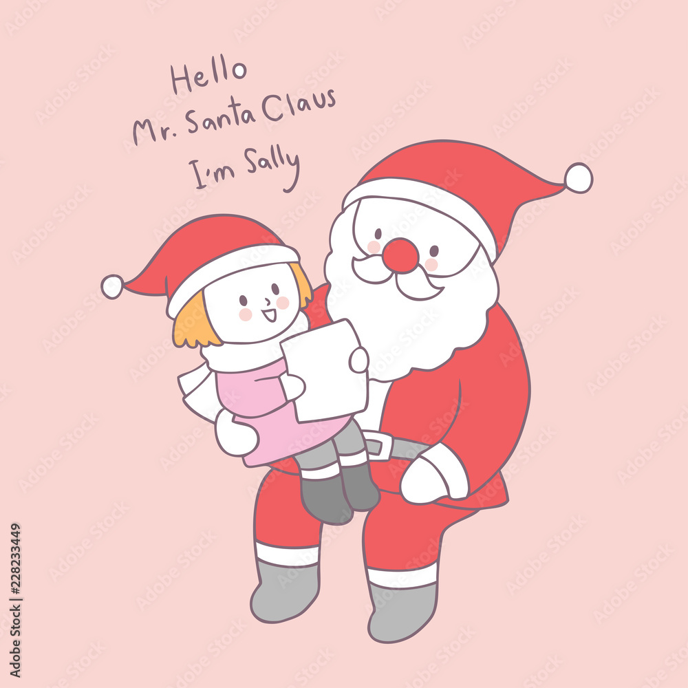 Cartoon cute Christmas Santa Claus and girl vector. Cartoon cute Christmas Santa Claus and girl vector.