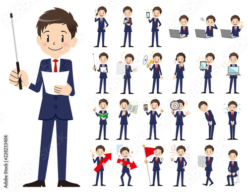 Businessman charactor set. Presenting in various action.