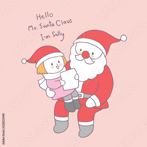 Cartoon cute Christmas Santa Claus and girl vector. © Meaw_sally